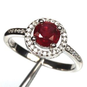 Stunning Natural red Ruby 6mm w/ Zircon Halo in 925 Sterling Silver Ring Sz 6.75